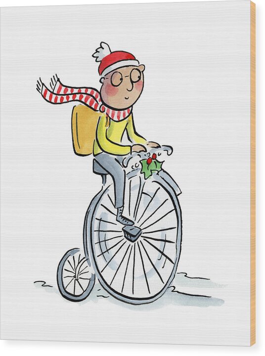 Christmas Penny Farthing - Wood Print