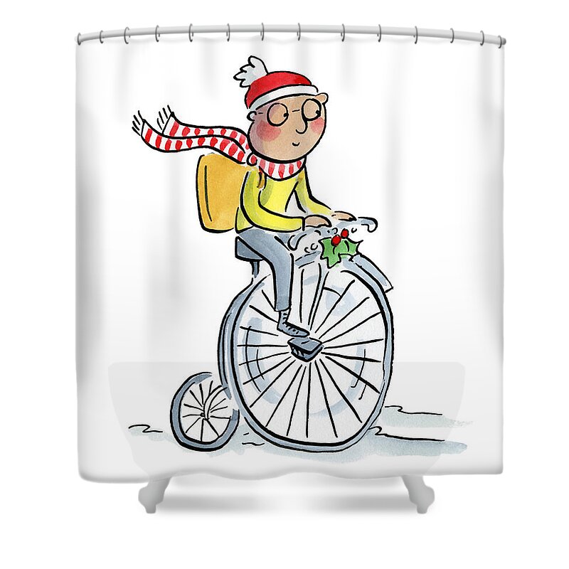 Christmas Penny Farthing - Shower Curtain