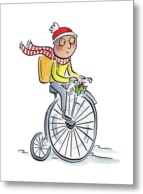 Christmas Penny Farthing - Metal Print
