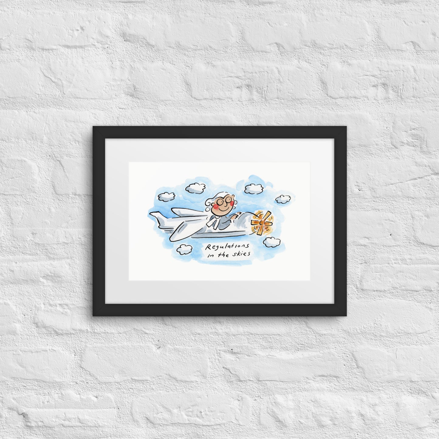 Regulation in the skies Illustration by Rosie Brooks Framed poster