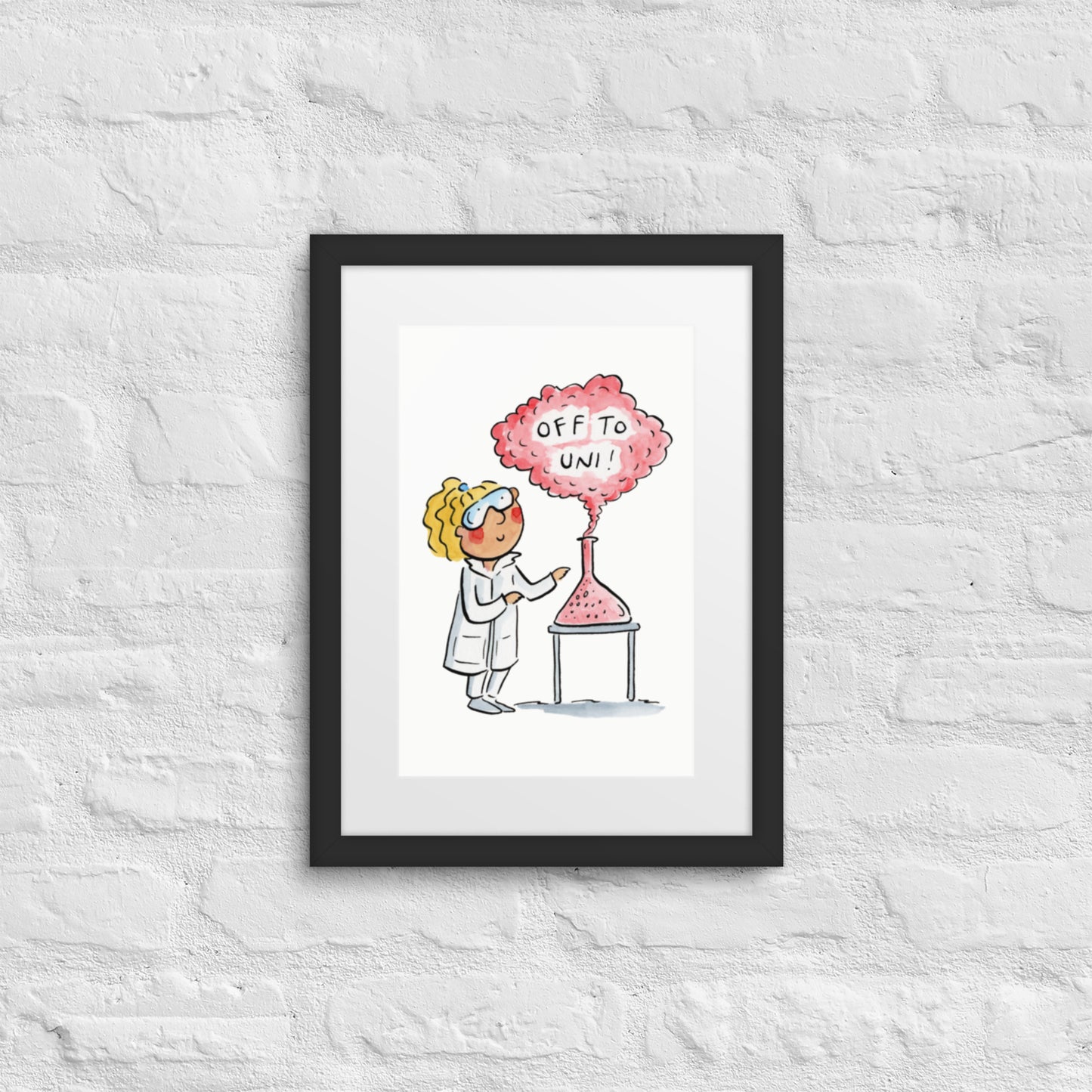 Off to Uni! Illustration by Rosie Brooks Framed poster