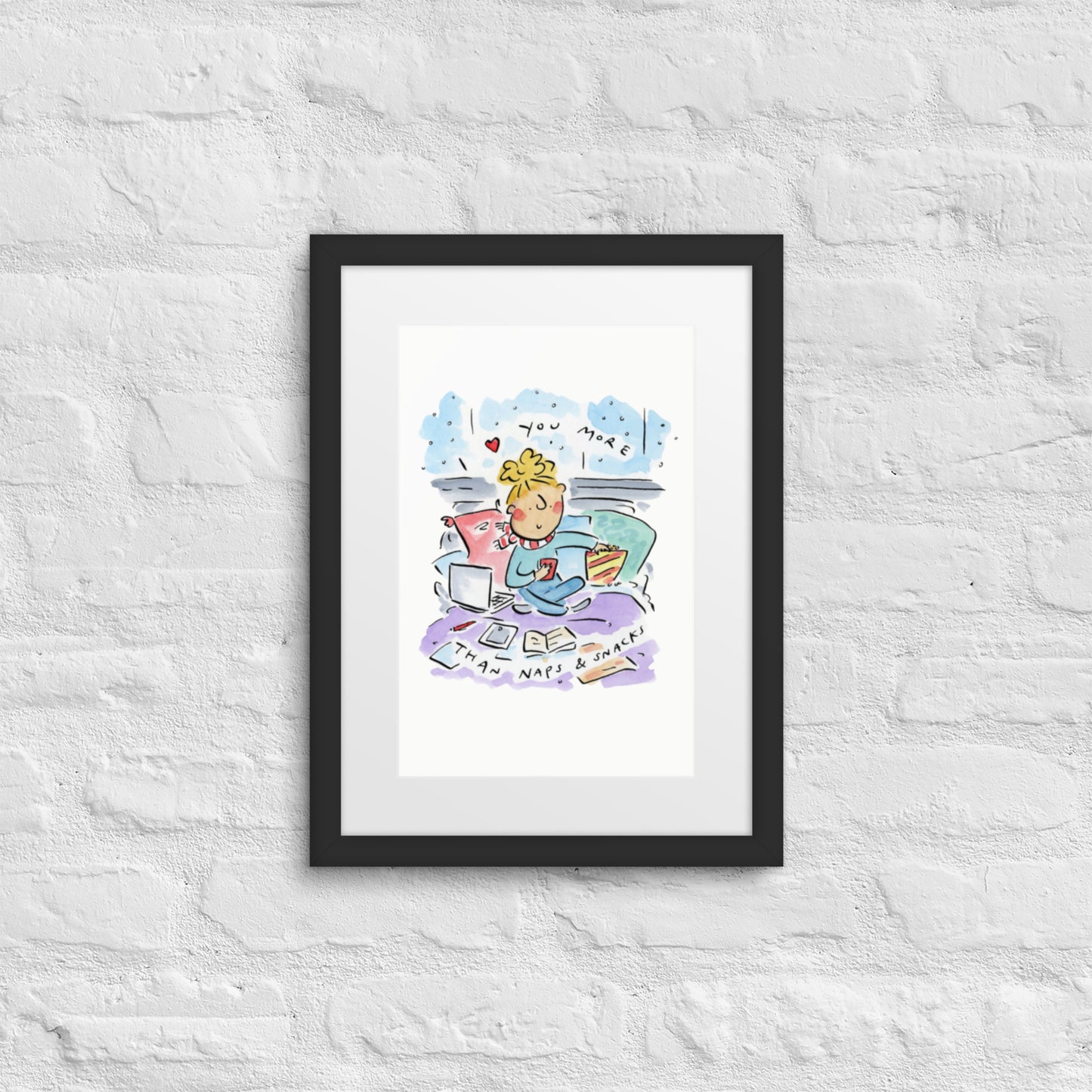 Naps and Snacks Illustration by Rosie Brooks Framed poster