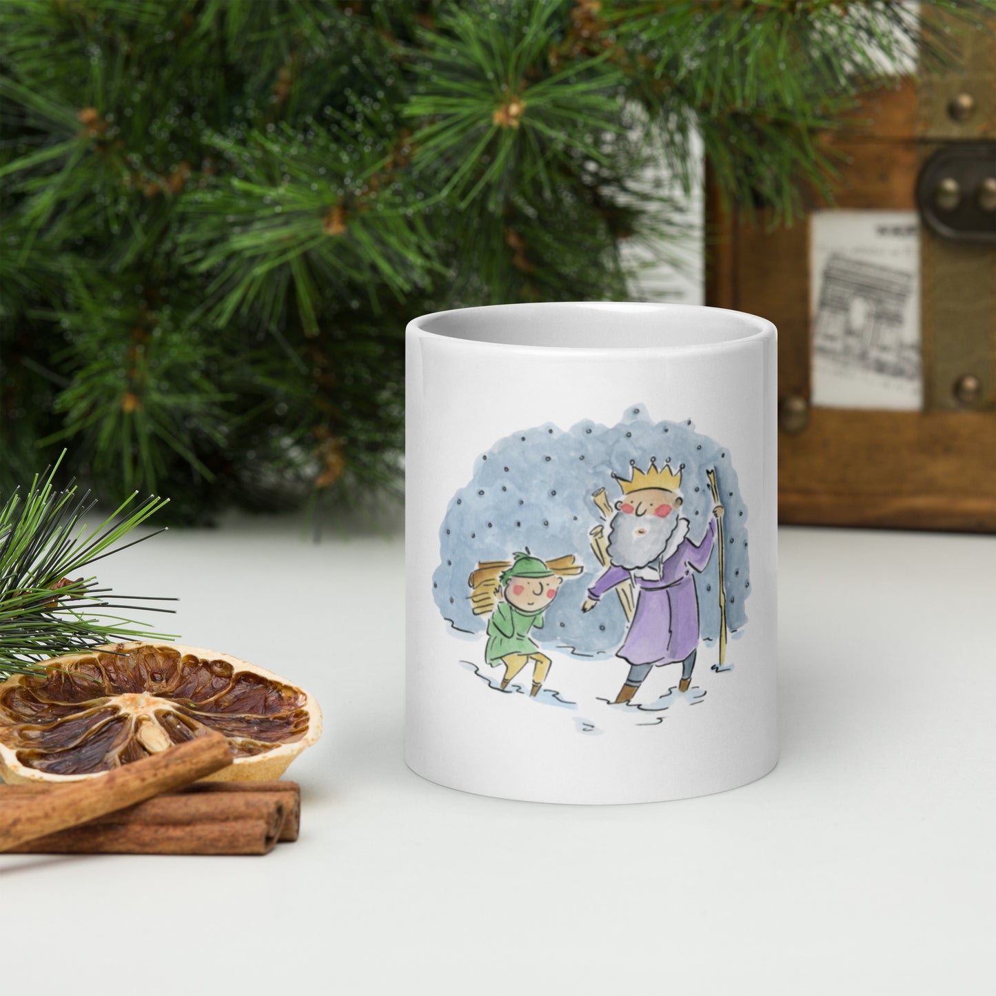 Good King Wenceslas Illustration by Rosie Brooks White glossy mug