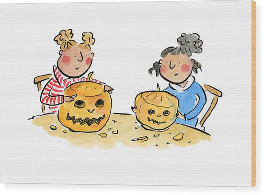 Pumpkin Carving 1 - Wood Print