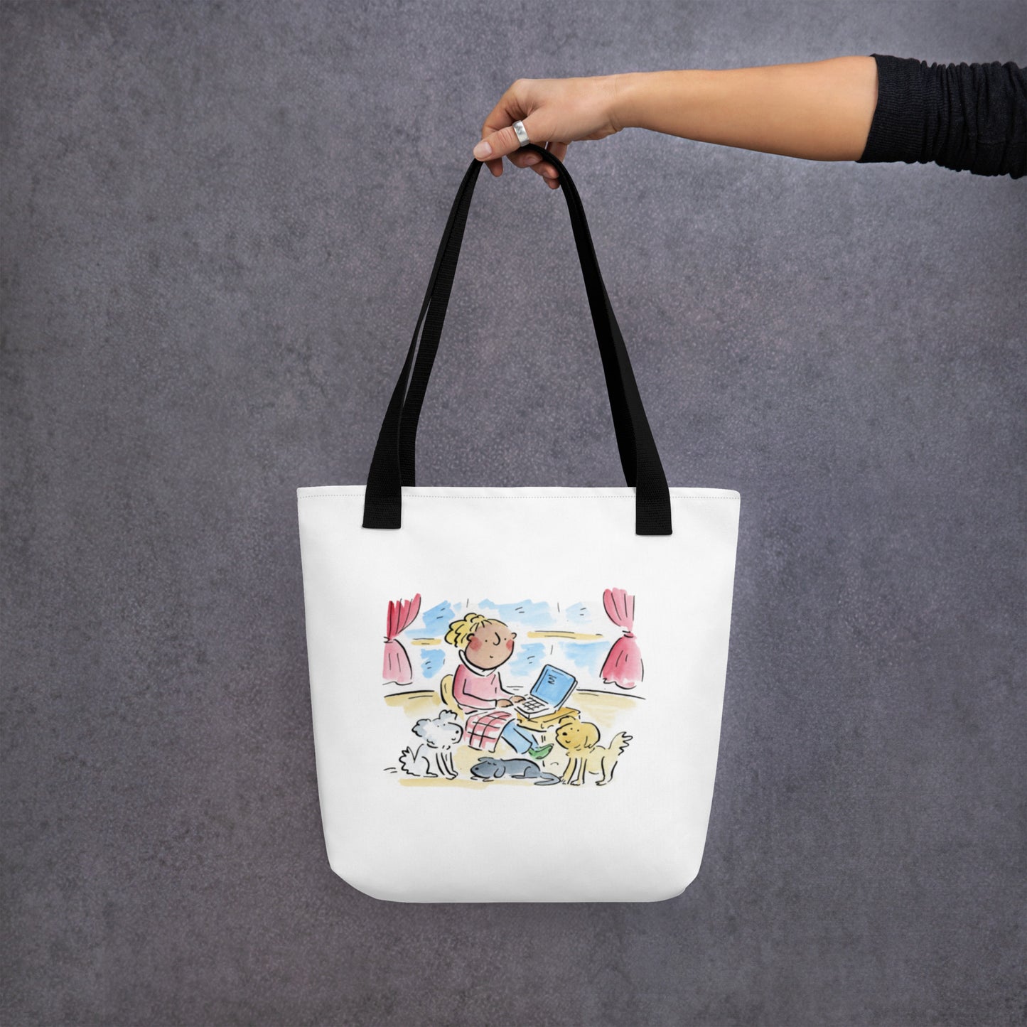 Working from home with my dogs Illustration by Rosie Brooks Tote bag