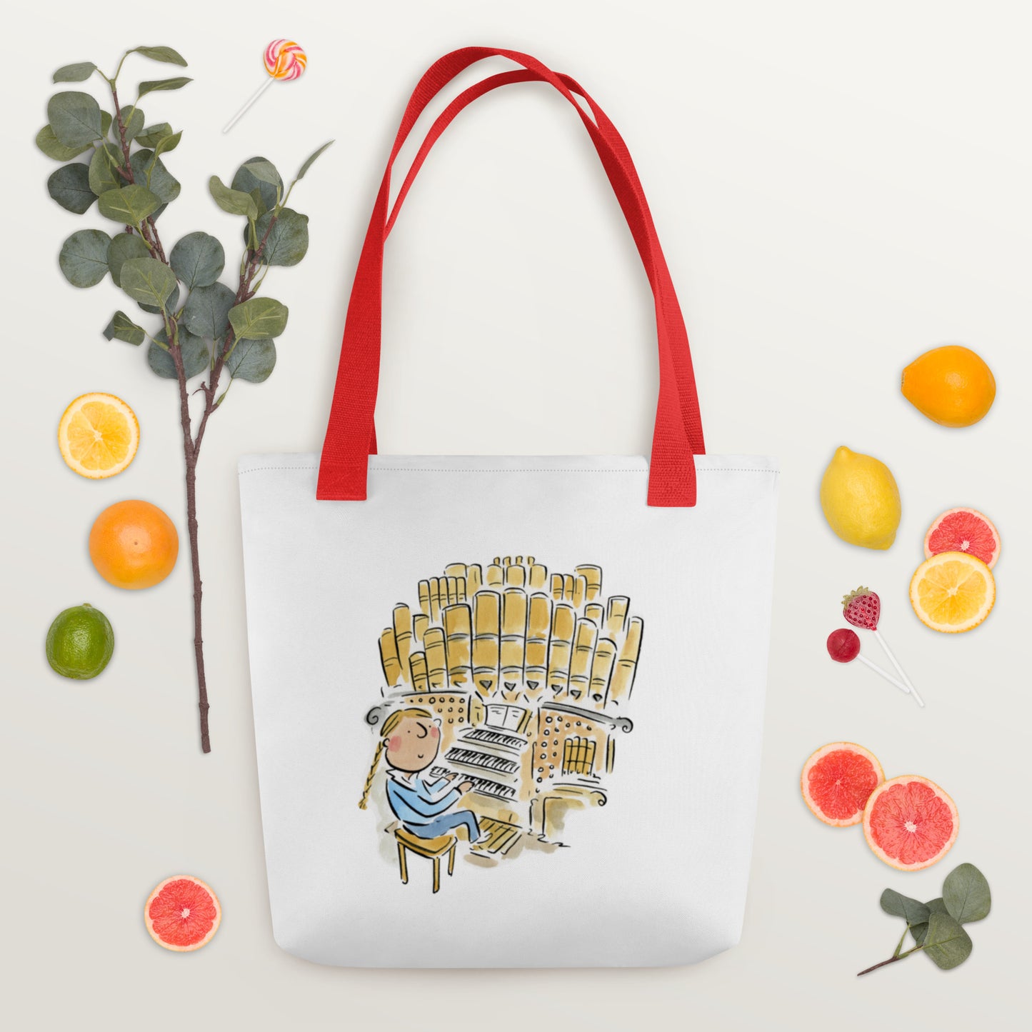 Organist Illustration by Rosie Brooks Tote bag