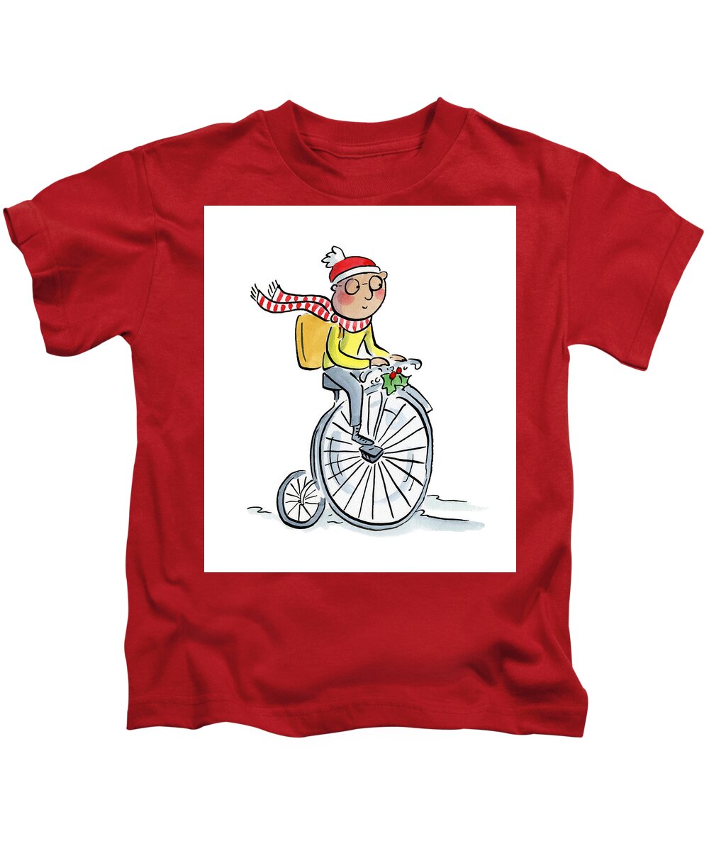 Christmas Penny Farthing - Kids T-Shirt