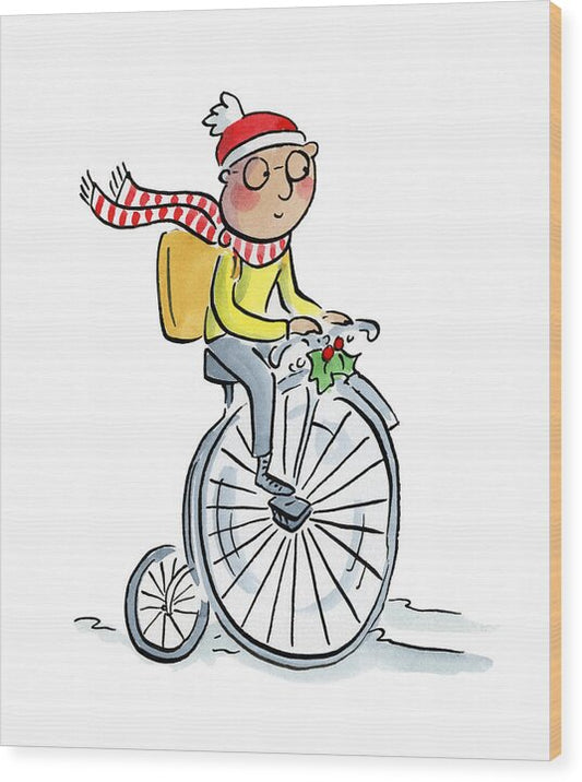 Christmas Penny Farthing - Wood Print