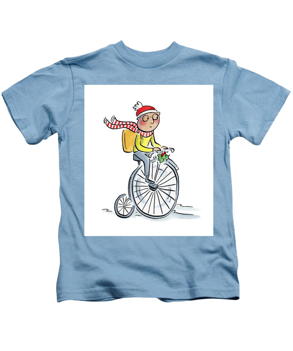 Christmas Penny Farthing - Kids T-Shirt