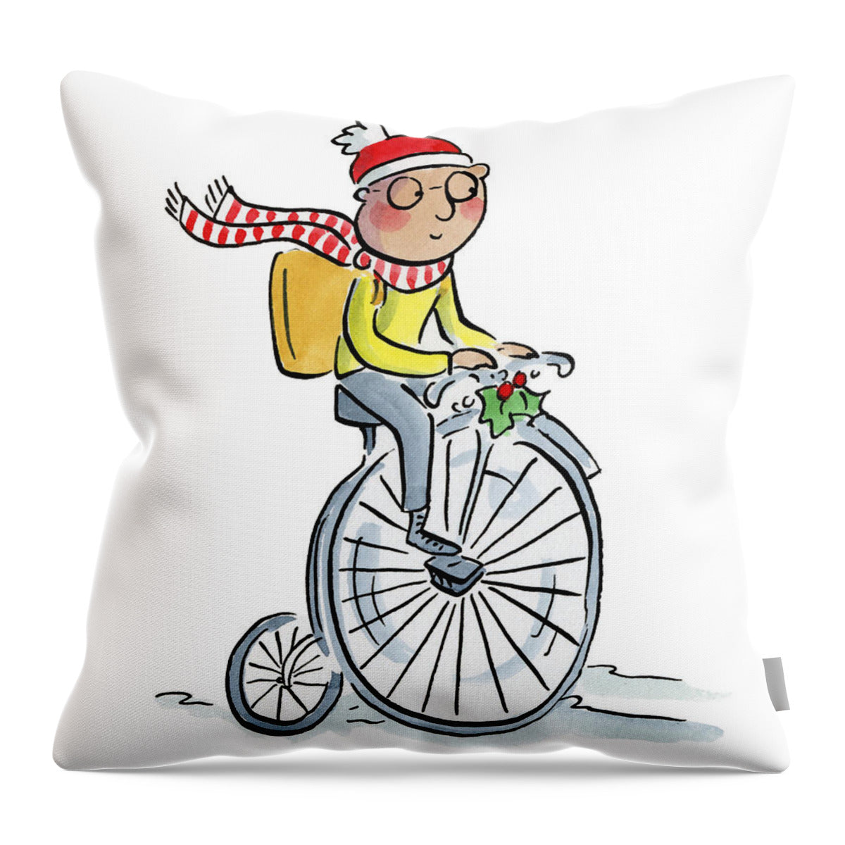 Christmas Penny Farthing - Throw Pillow