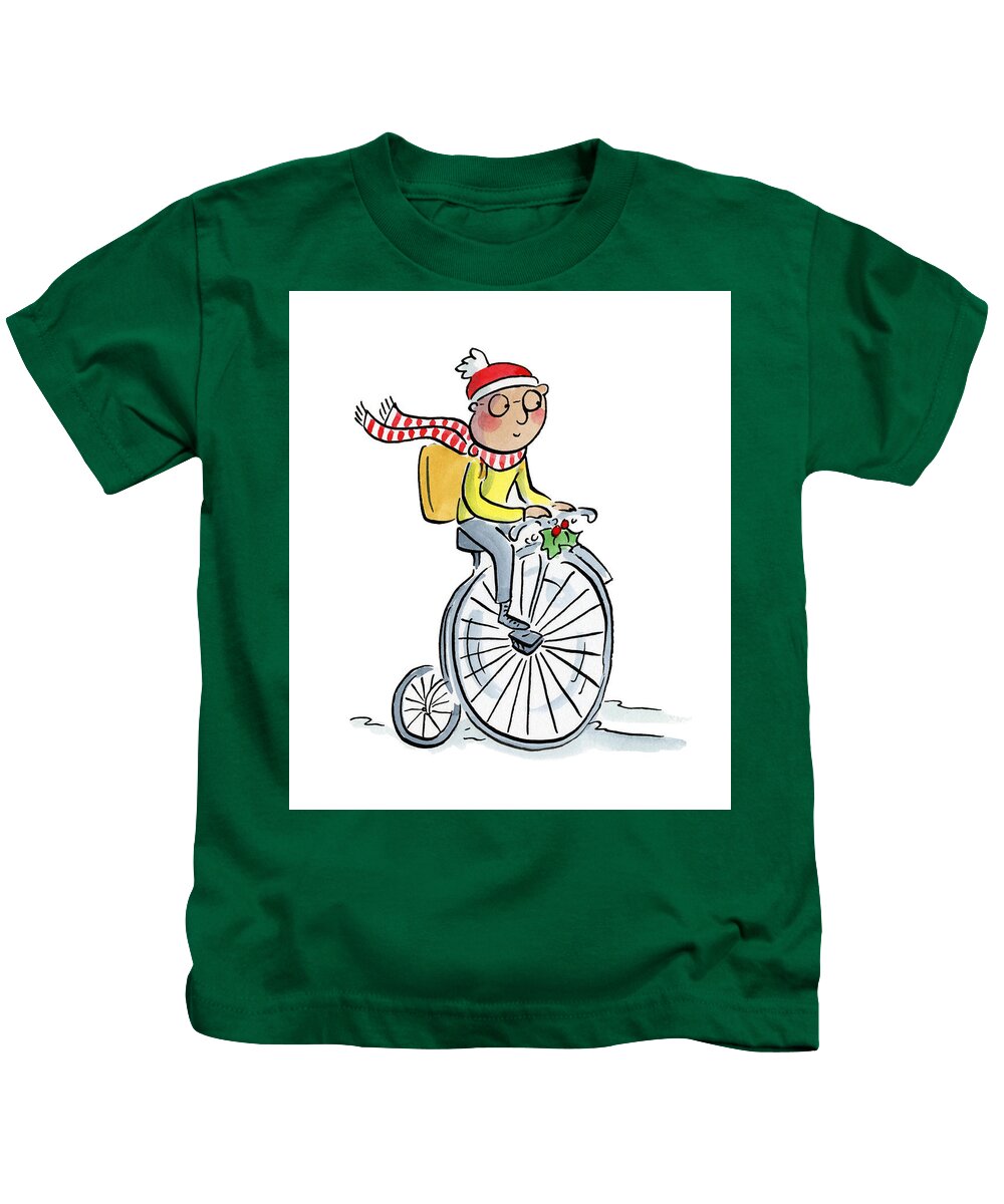 Christmas Penny Farthing - Kids T-Shirt