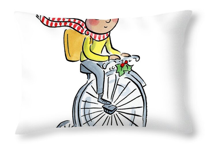 Christmas Penny Farthing - Throw Pillow