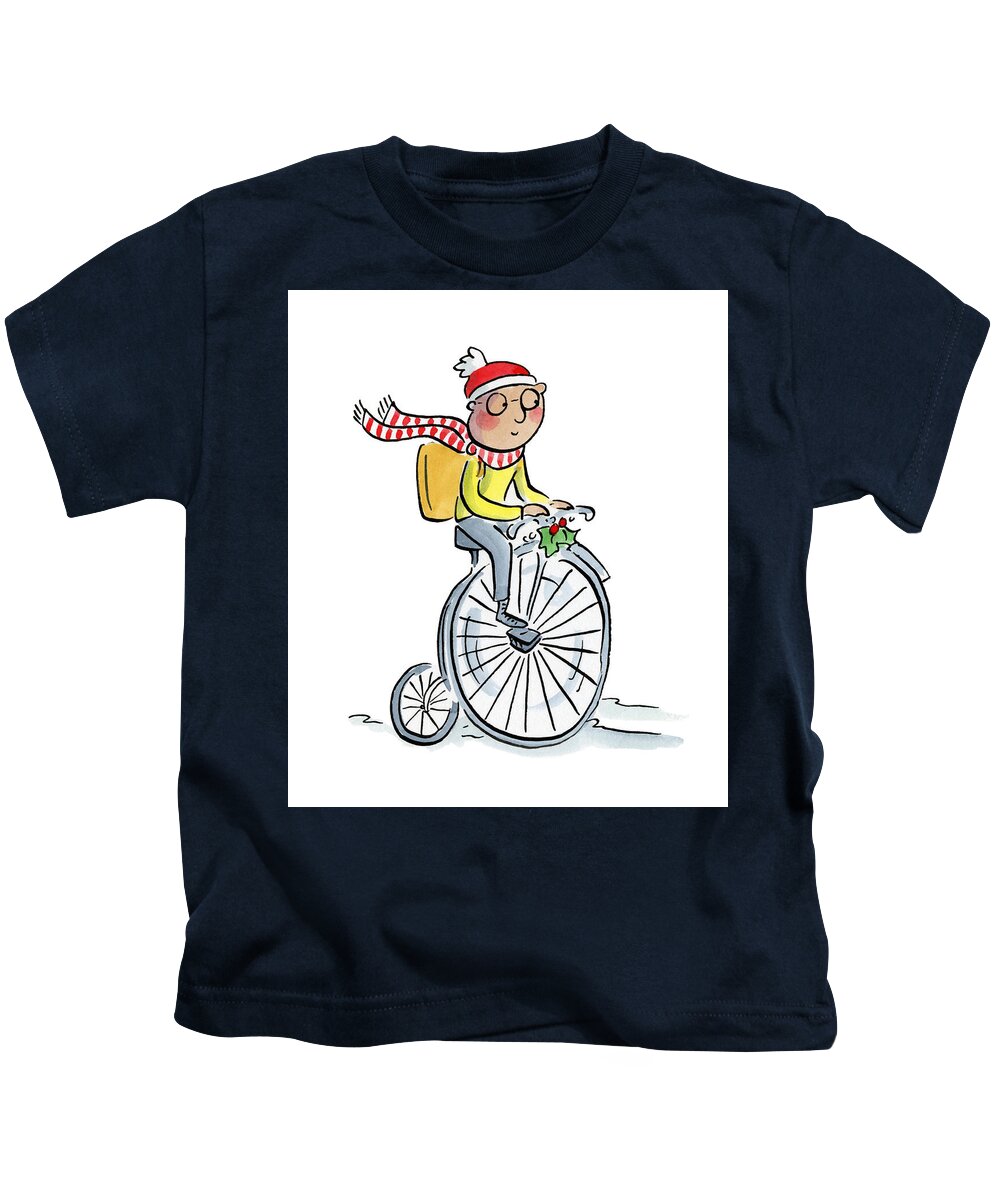 Christmas Penny Farthing - Kids T-Shirt