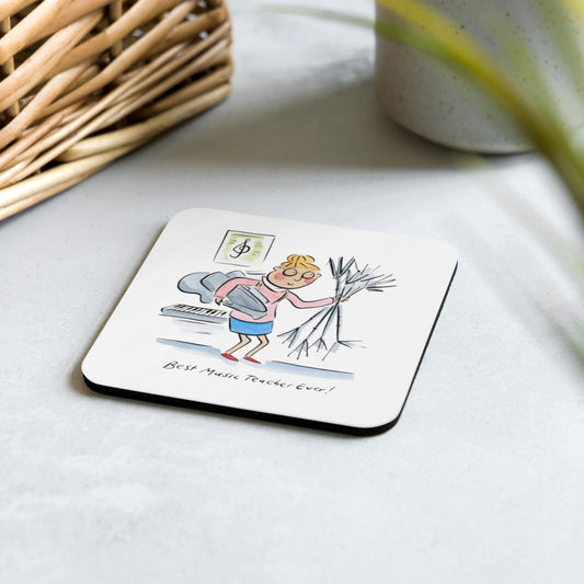 Best Music Teacher Ever Illustration by Rosie Brooks Cork-back coaster