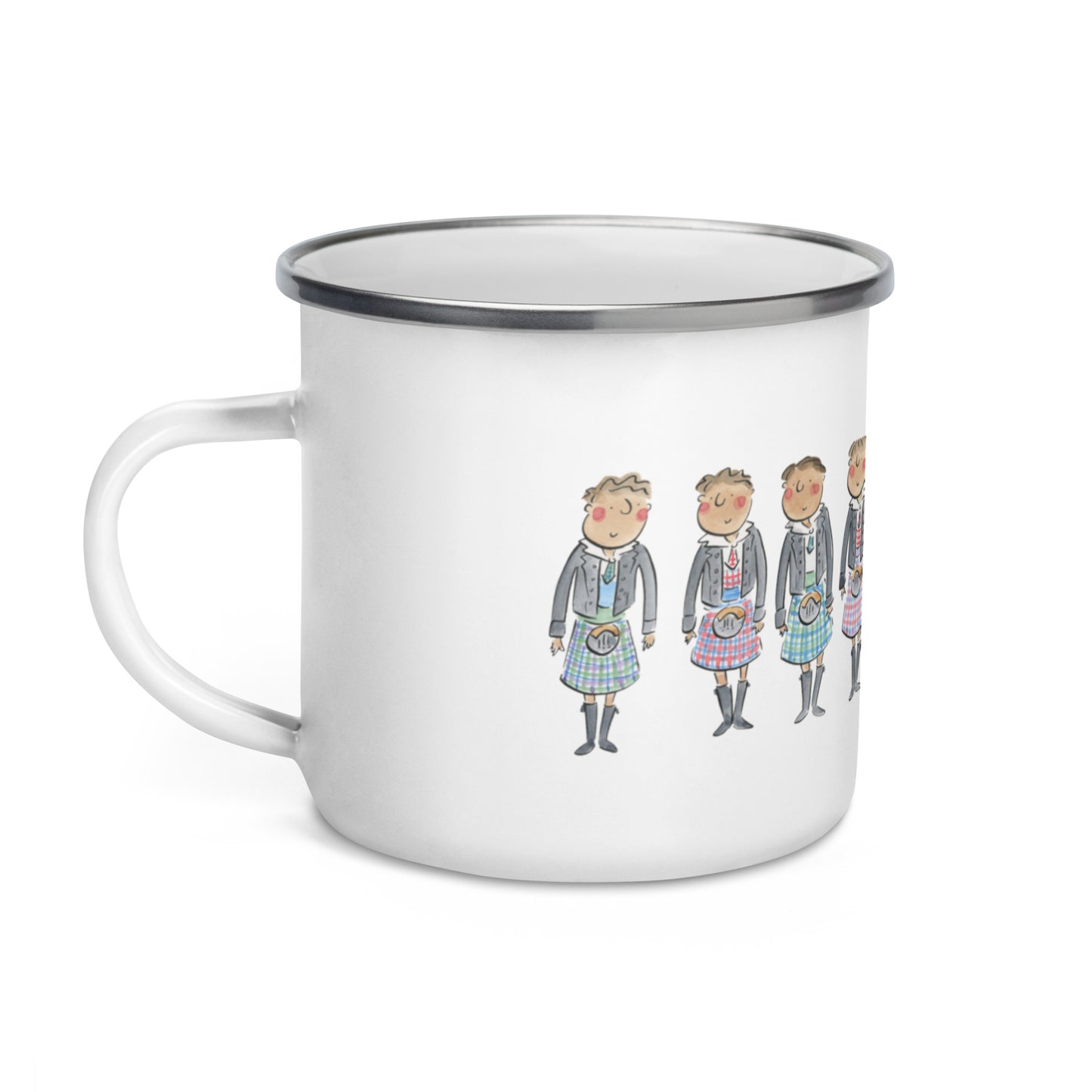 Kilts Illustration by Rosie Brooks Enamel Mug