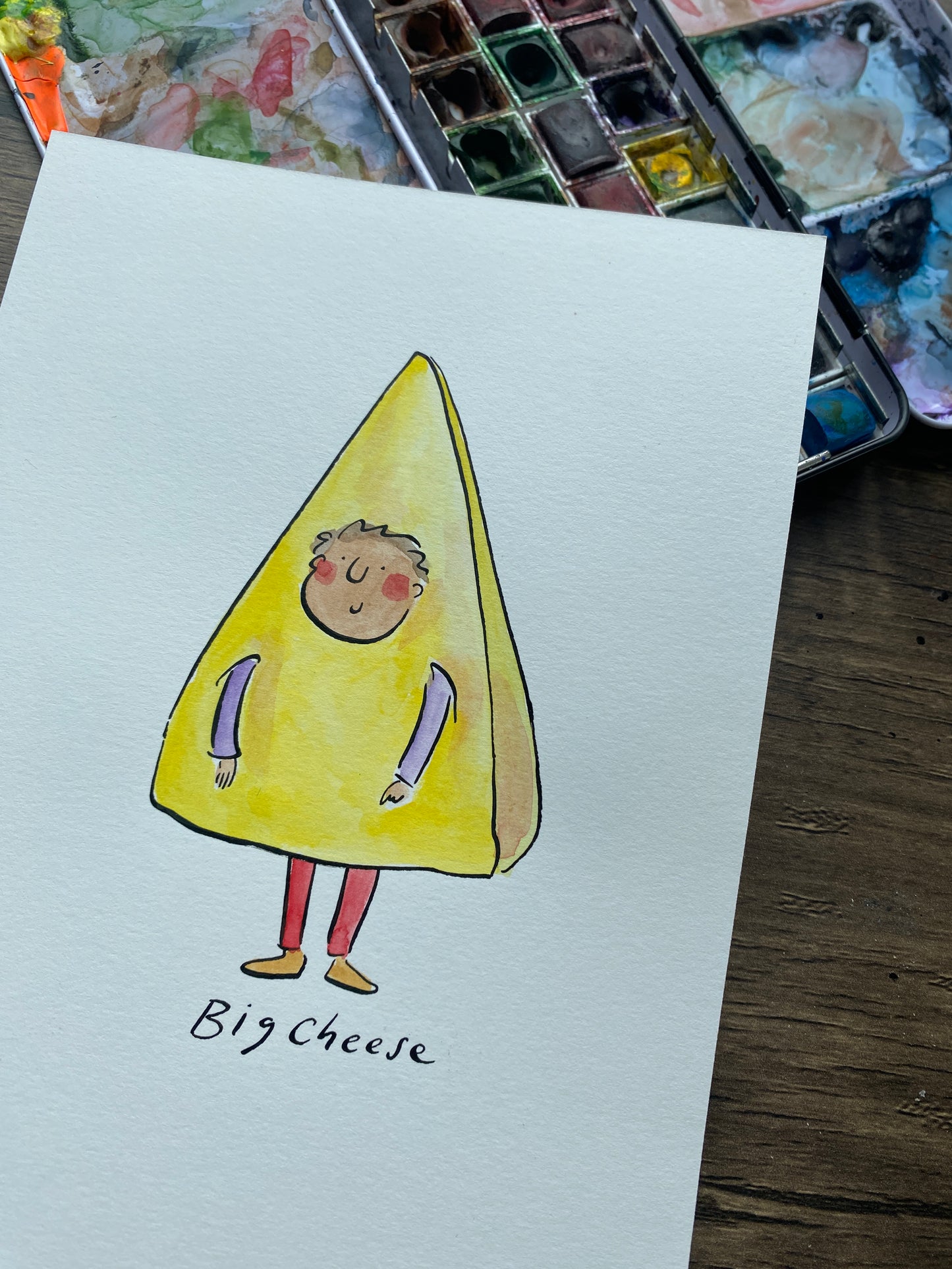 Big Cheese original pen and ink and watercolour illustration by Rosie Brooks