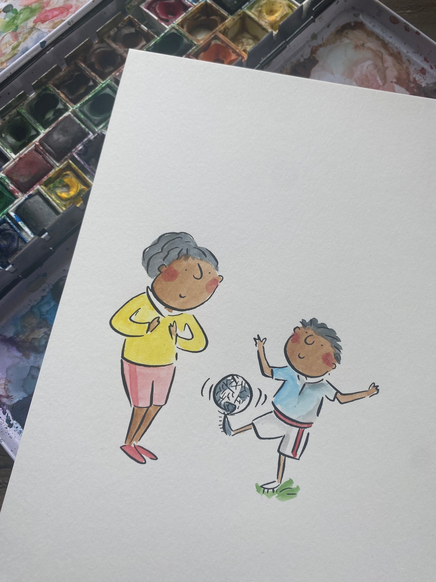 Football Mum original pen and ink and watercolour illustration by Rosie Brooks