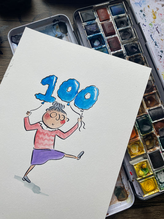 100 original pen and ink and watercolour illustration by Rosie Brooks