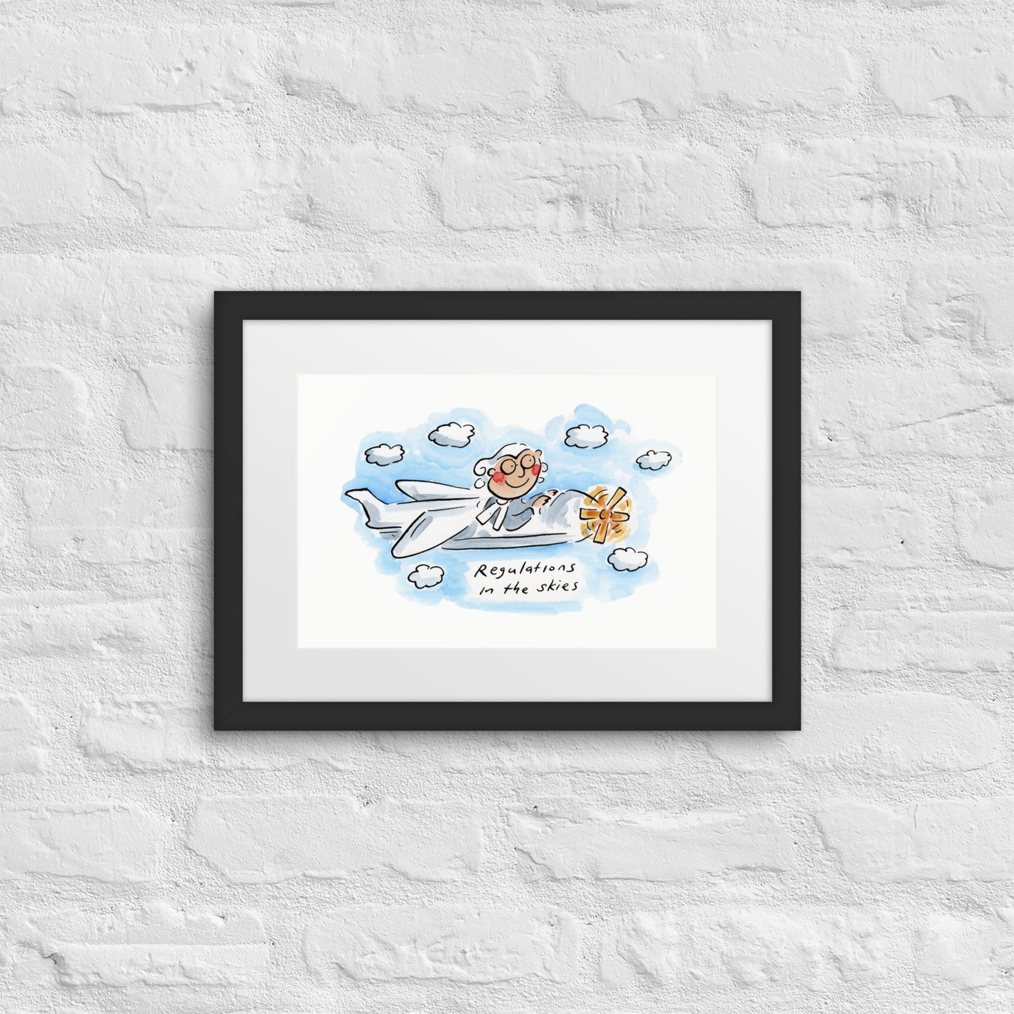 Regulation in the skies Illustration by Rosie Brooks  Framed poster