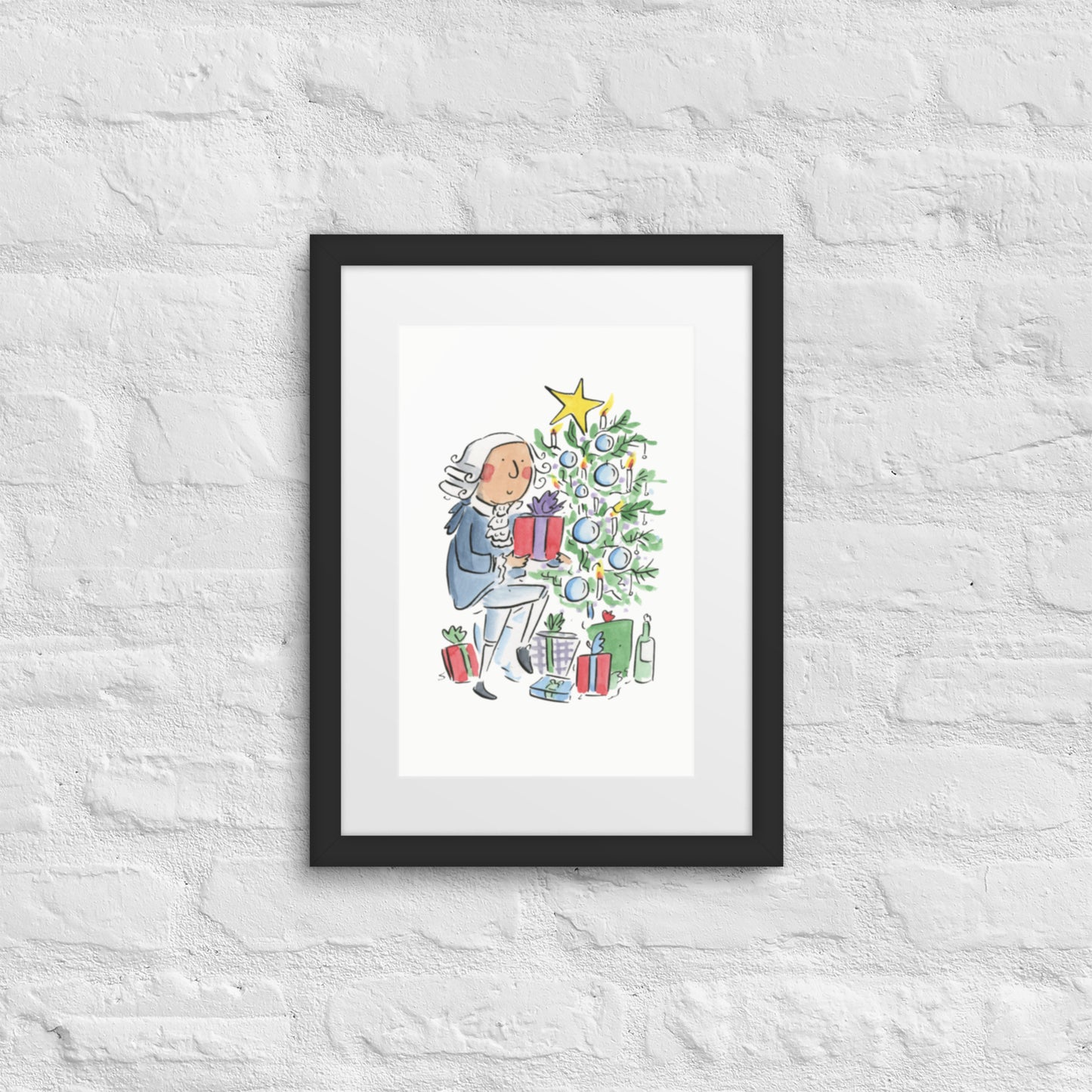 Haydn the Christmas Presents Illustration by Rosie Brooks Framed poster