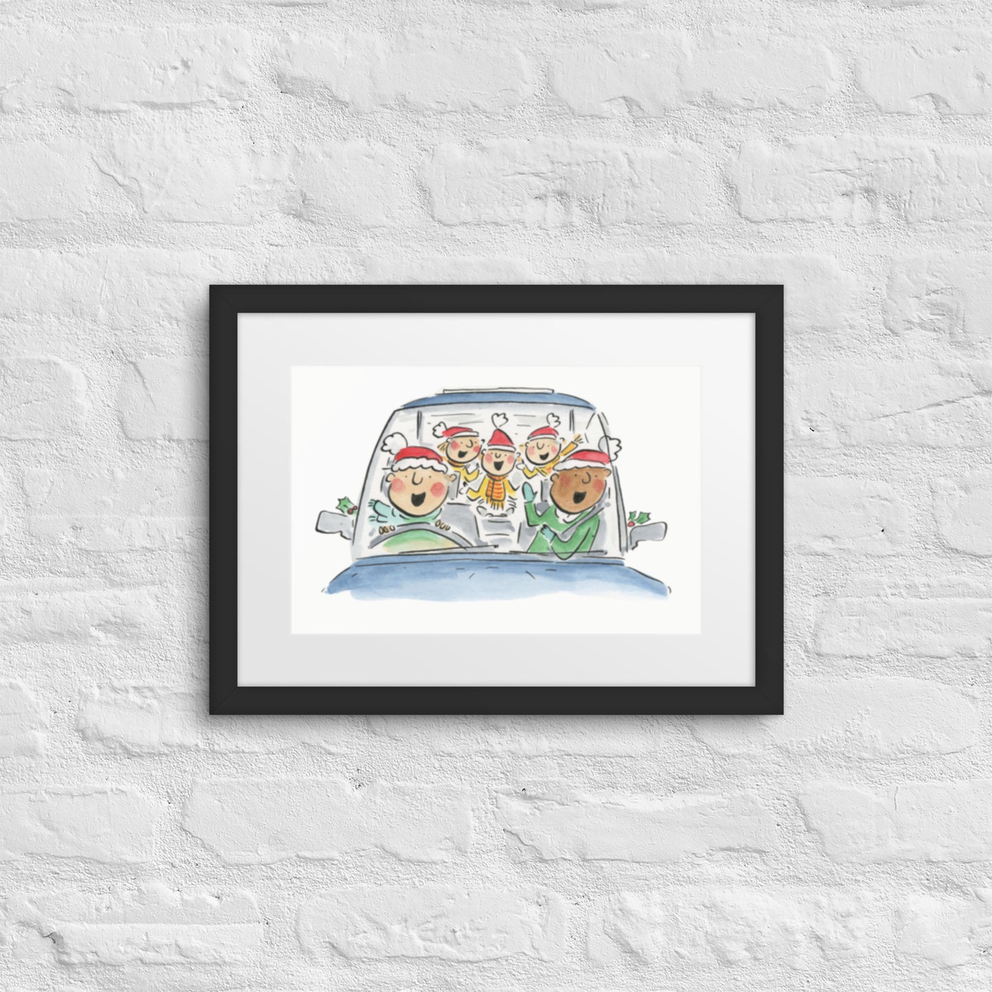 Driving Home for Christmas Illustration by Rosie Brooks Framed poster