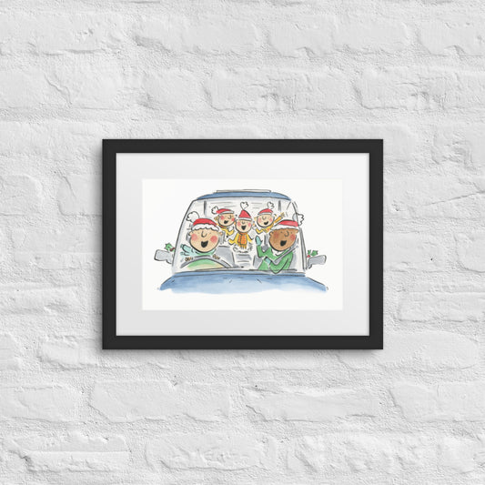 Driving Home for Christmas Illustration by Rosie Brooks Framed poster