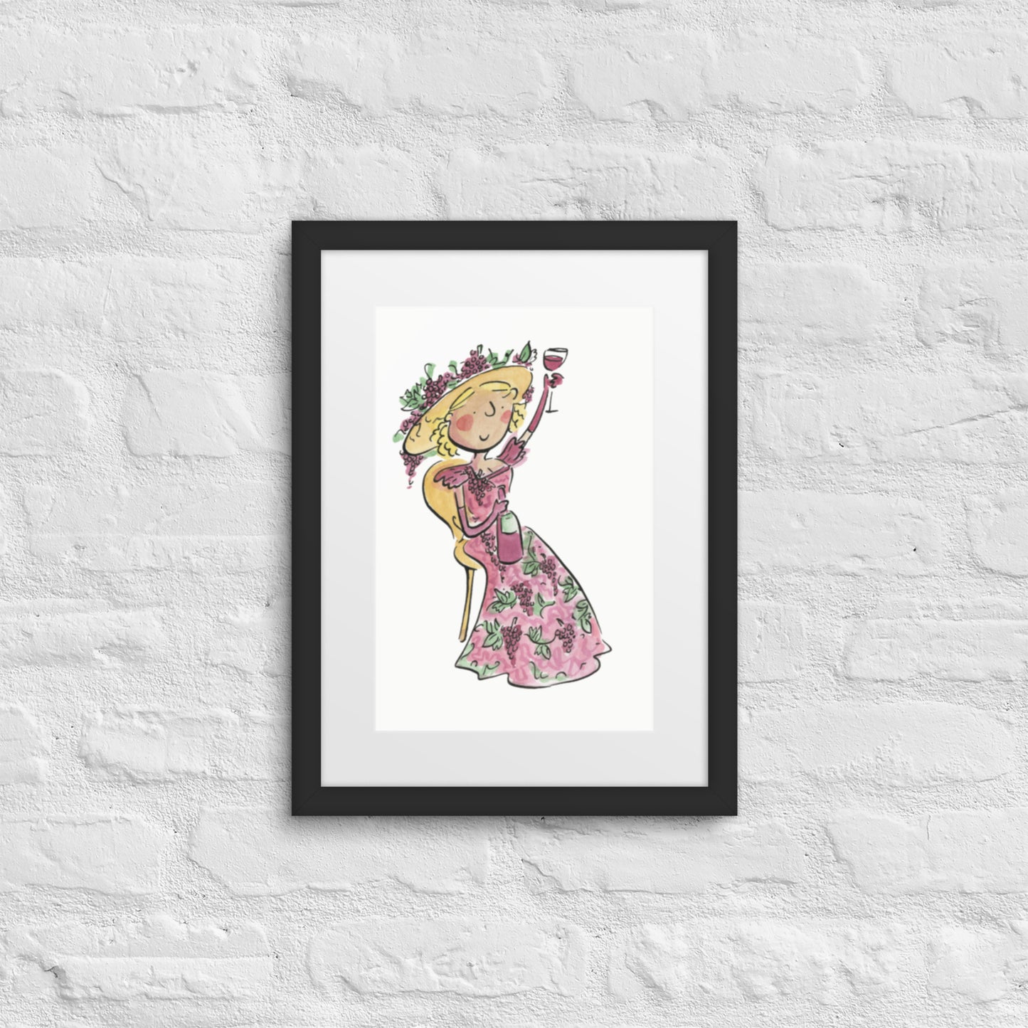 Red Wine Lady Illustration by Rosie Brooks Framed poster