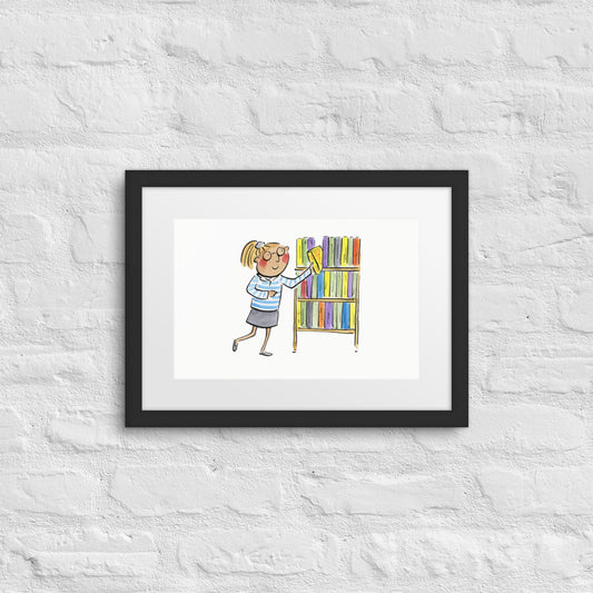 Bookshelf Illustration by Rosie Brooks Framed poster