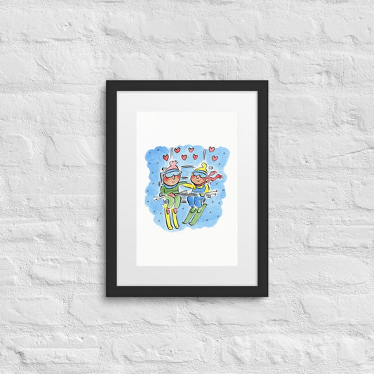 Ski Lovers Illustration by Rosie Brooks Framed poster