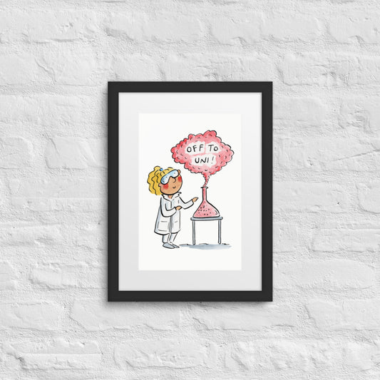 Off to Uni! Illustration by Rosie Brooks Framed poster