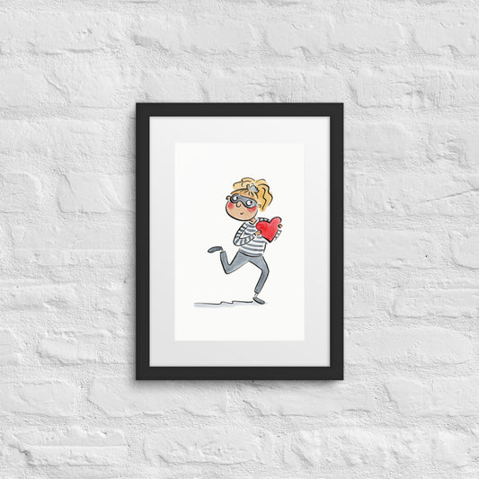 You stole my heart  Illustration by Rosie Brooks Framed poster