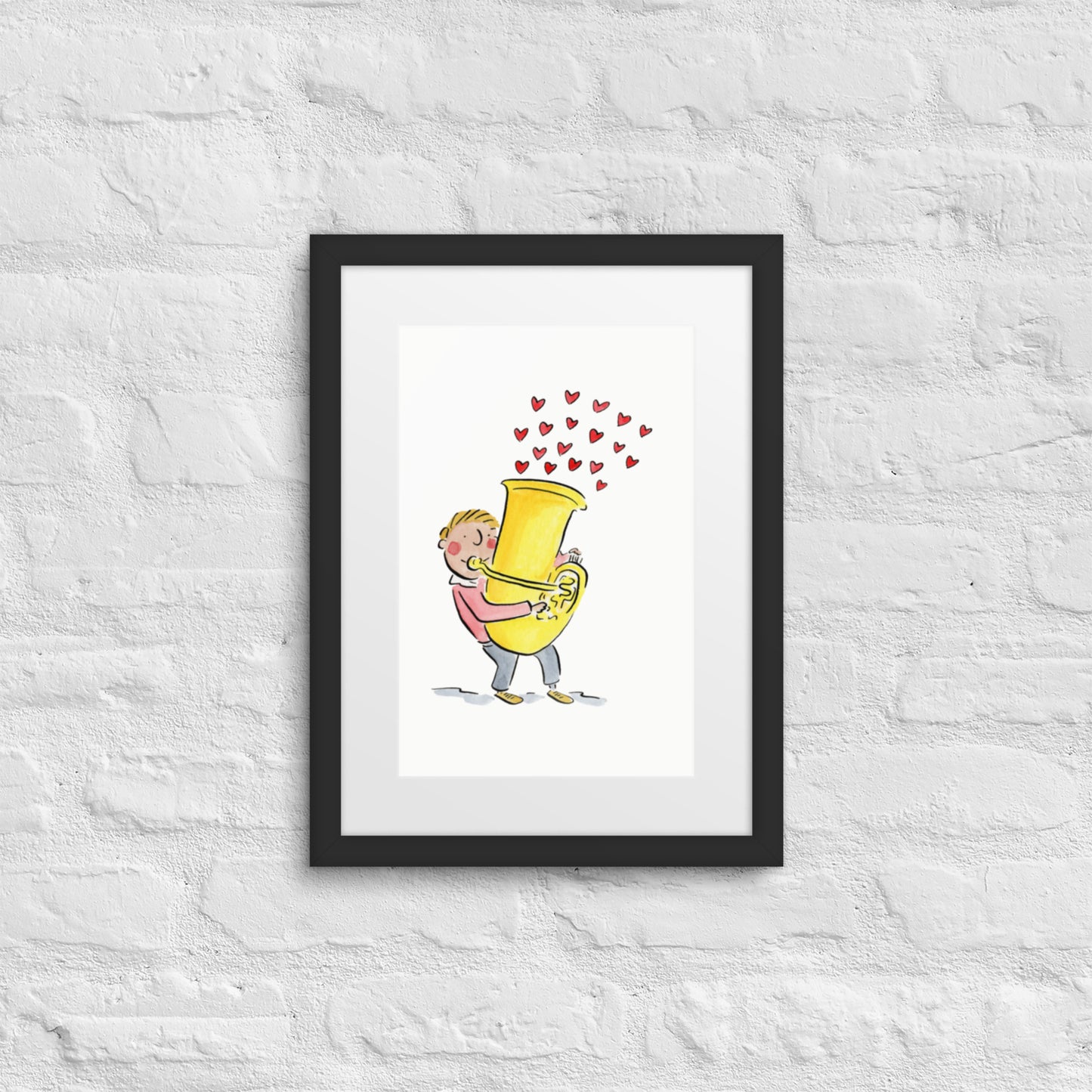 Tuba Hearts Illustration by Rosie Brooks Framed poster