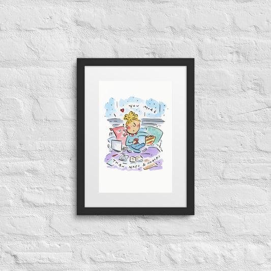 Naps and Snacks Illustration by Rosie Brooks Framed poster