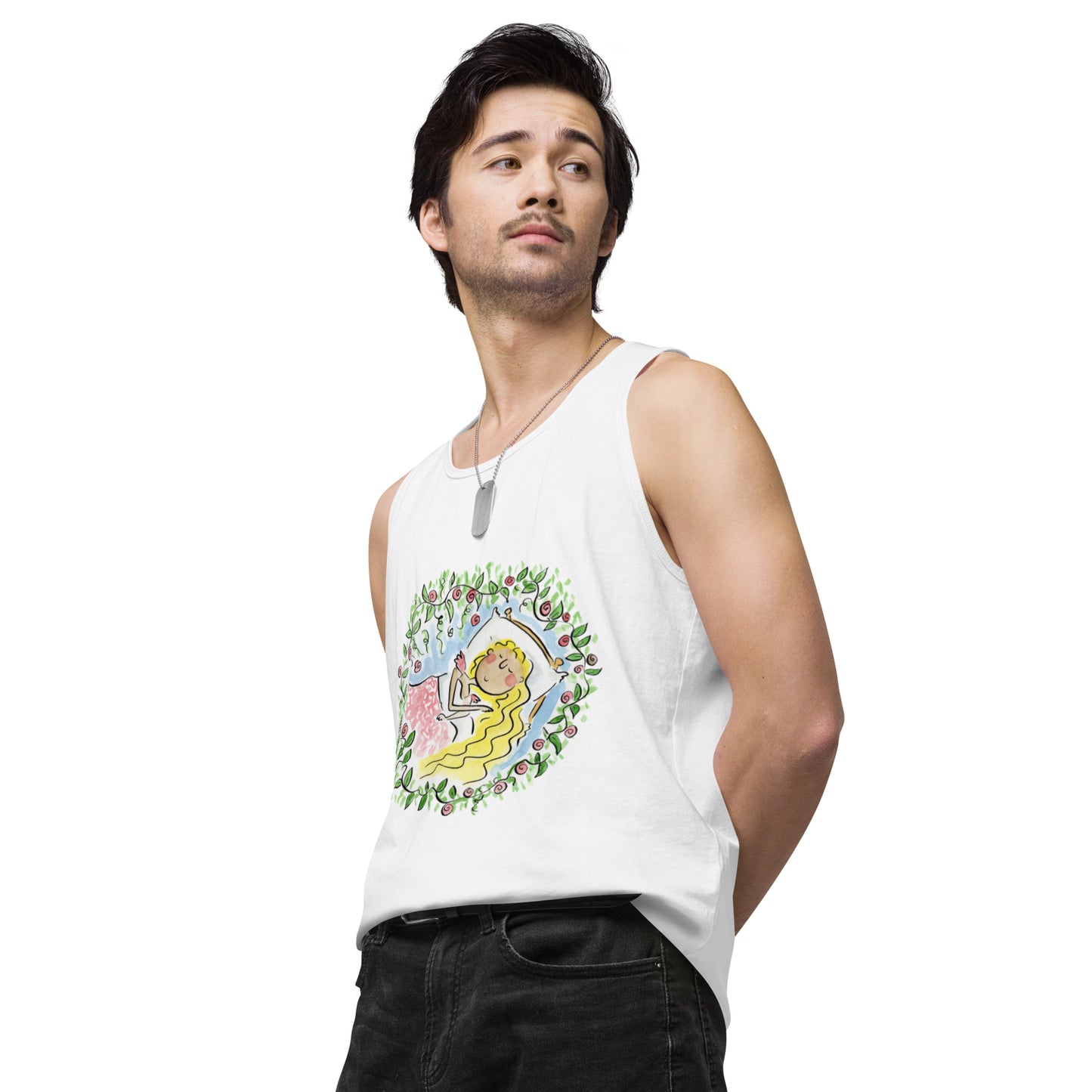 Sleeping Beauty Illustration by Rosie Brooks Men’s premium tank top