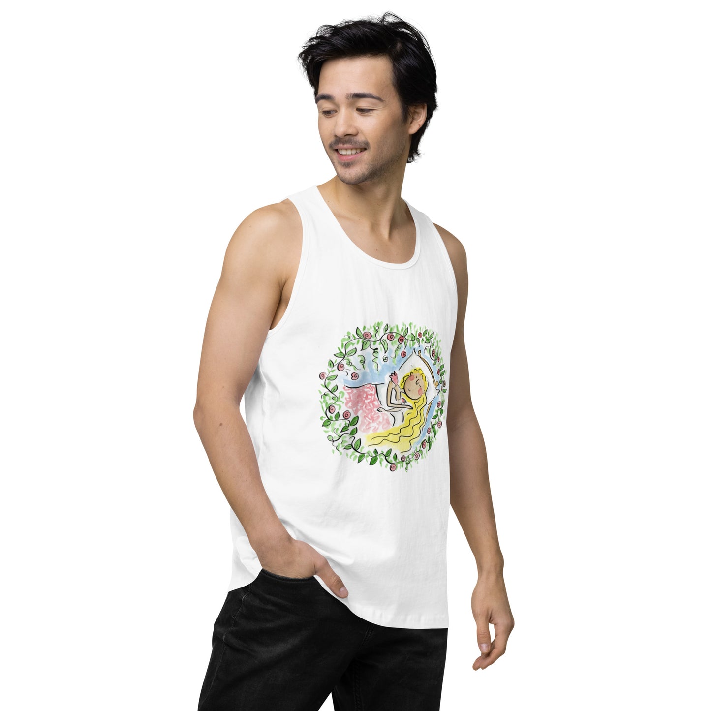 Sleeping Beauty Illustration by Rosie Brooks Men’s premium tank top