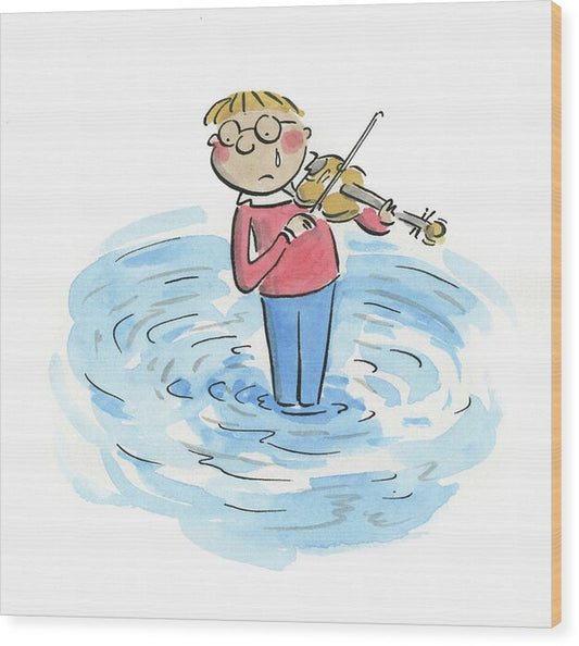 Sad Violinist - Wood Print