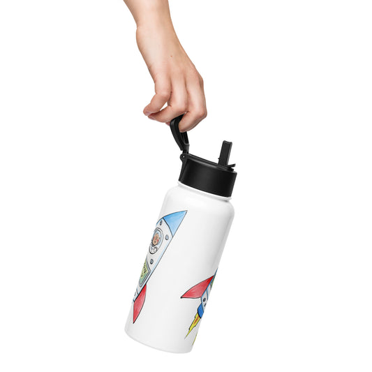 Mission Ready Illustration by Rosie Brooks Stainless steel water bottle with a straw lid