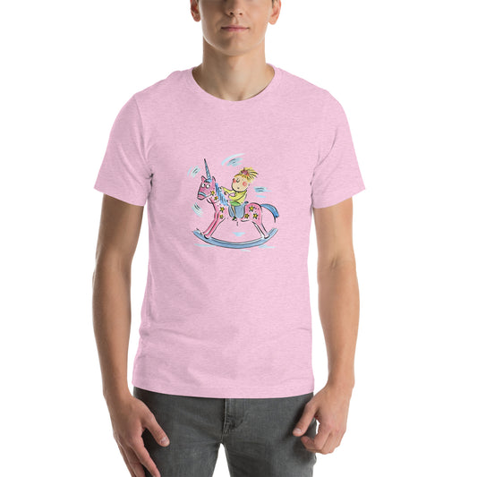 Rocking Unicorn Illustration by Rosie Brooks Unisex t-shirt