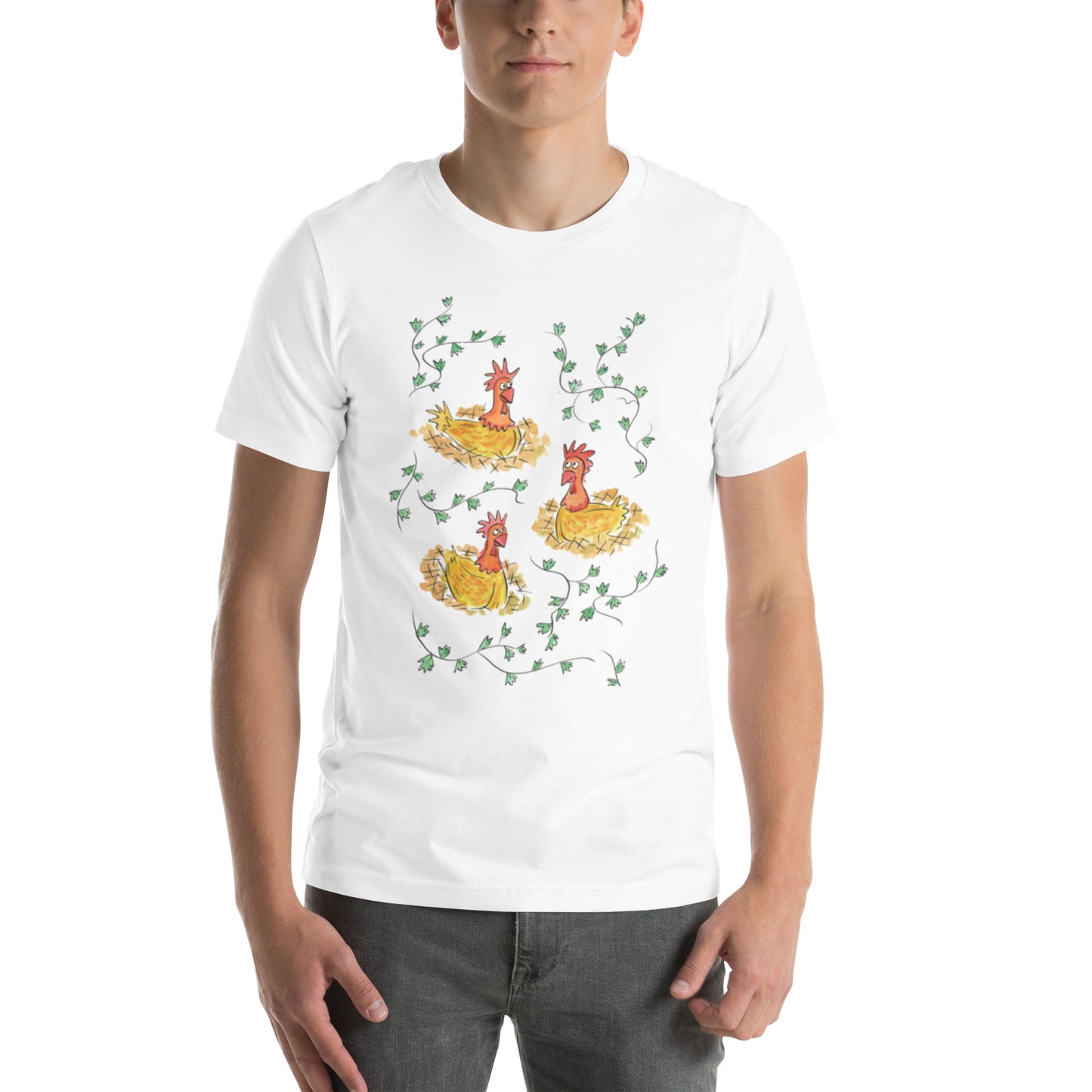 Three French Hens Illustration by Rosie Brooks Unisex t-shirt