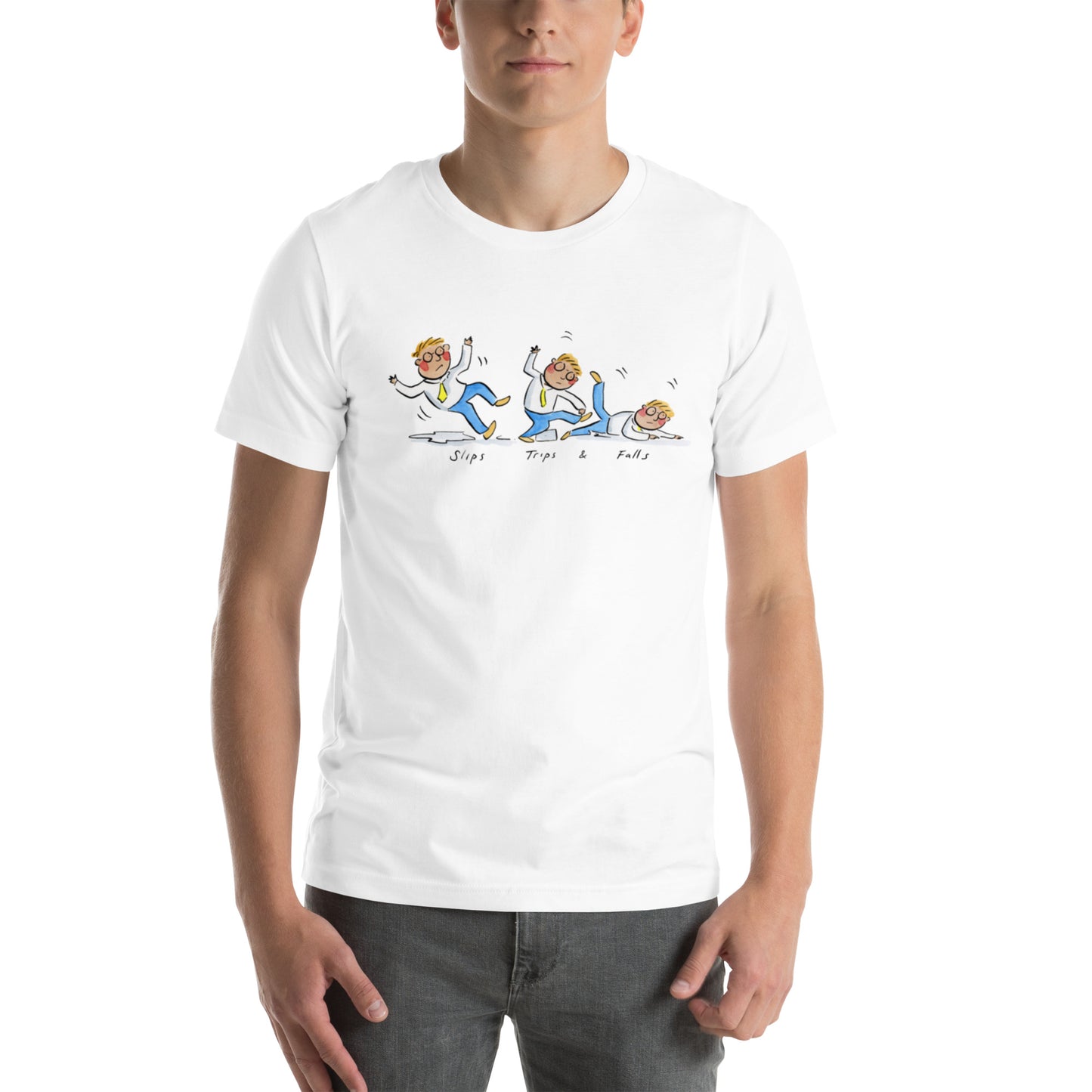 Slips, Trips and Falls Illustration by Rosie Brooks Unisex t-shirt