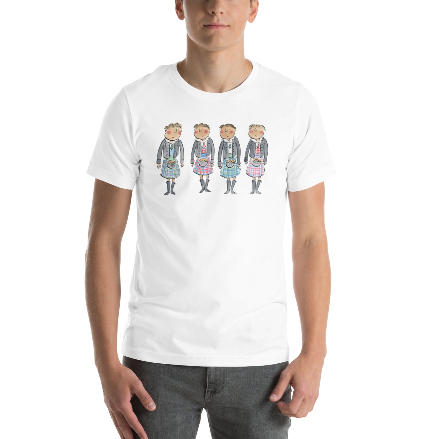 Four Kilts Illustration by Rosie Brooks Unisex t-shirt