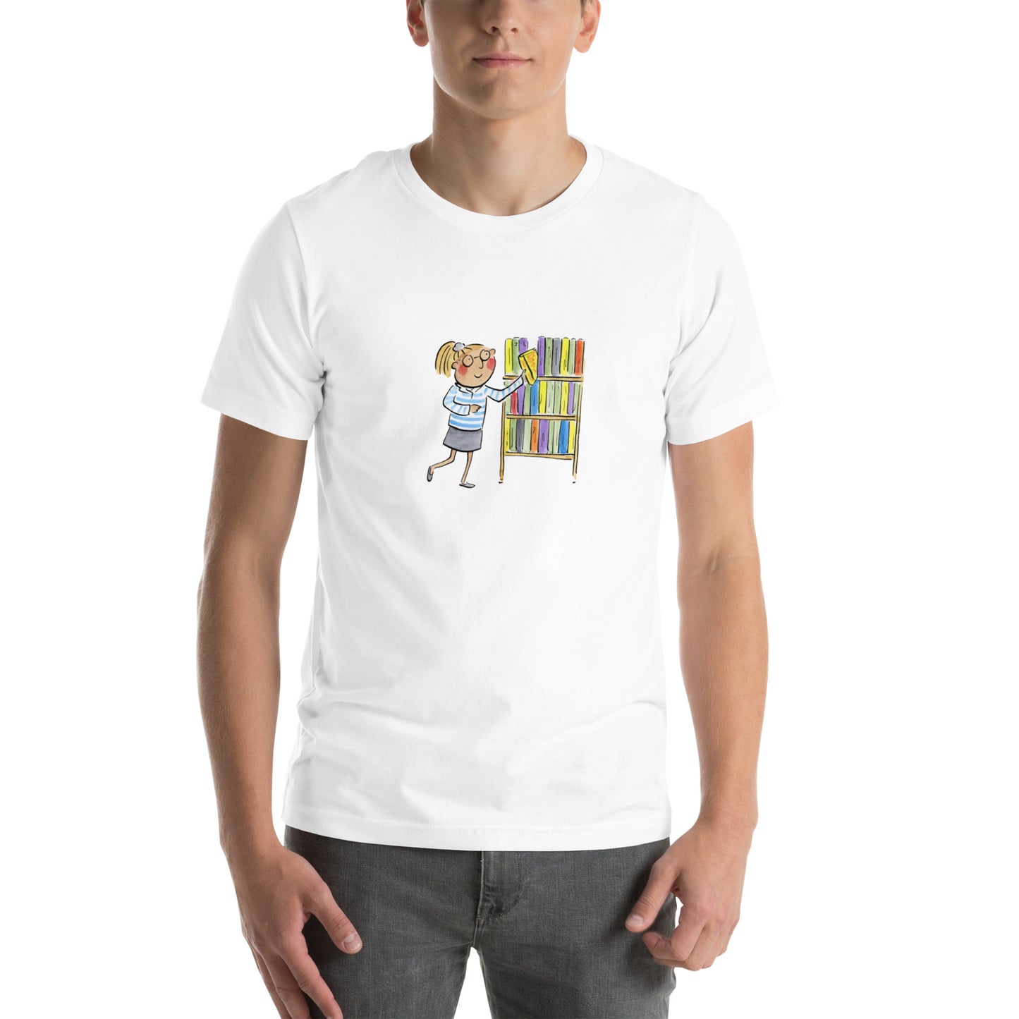 Bookshelf Illustration by Rosie Brooks Unisex t-shirt