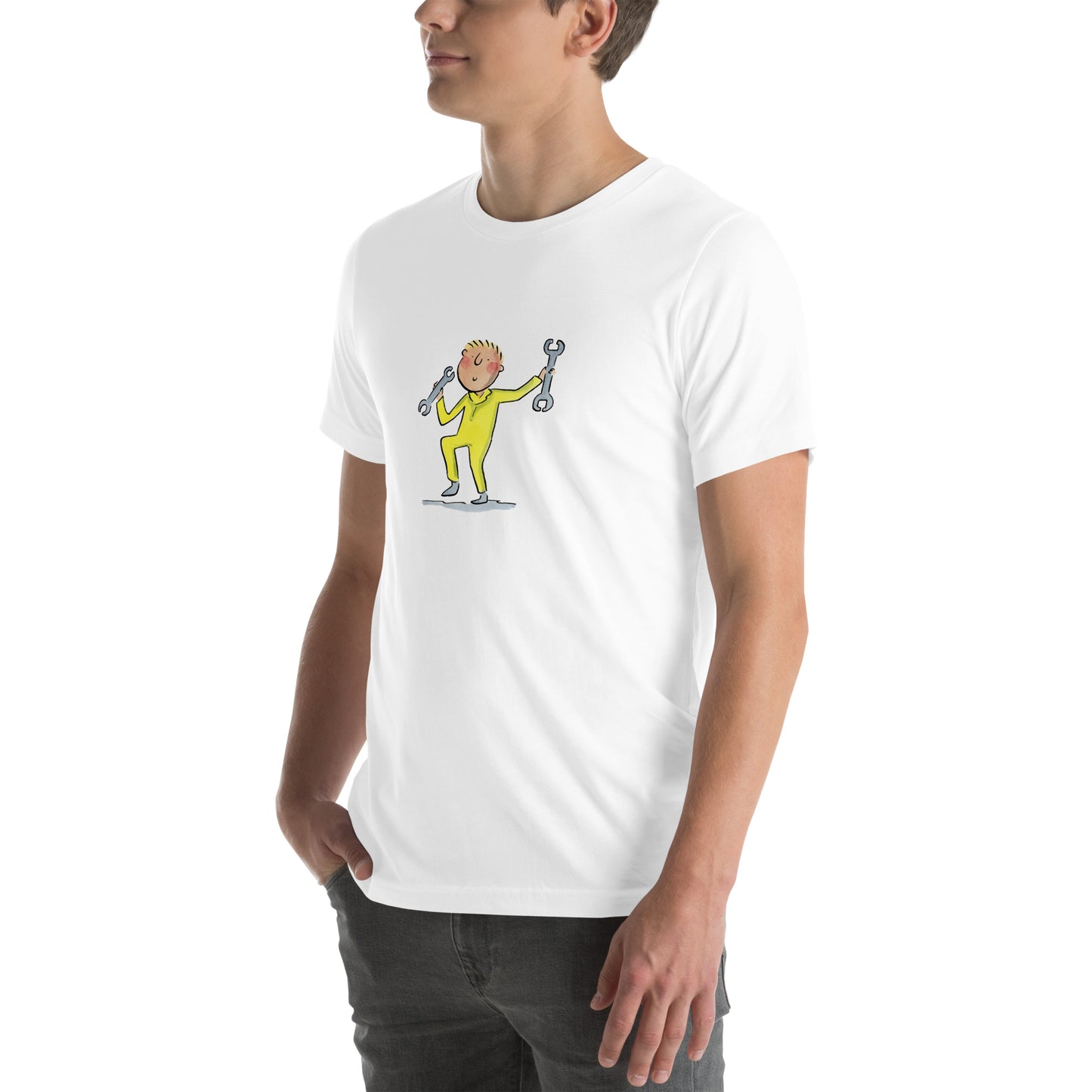 Yellow overalls Illustration by Rosie BrooksUnisex t-shirt