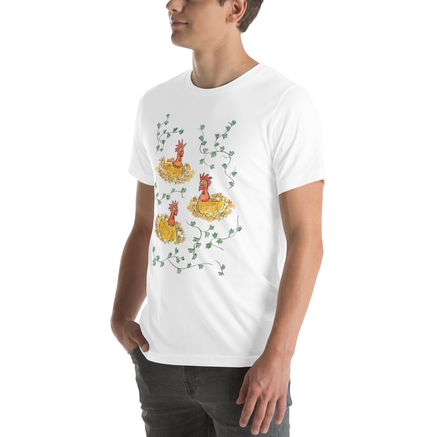 Three French Hens Illustration by Rosie Brooks Unisex t-shirt