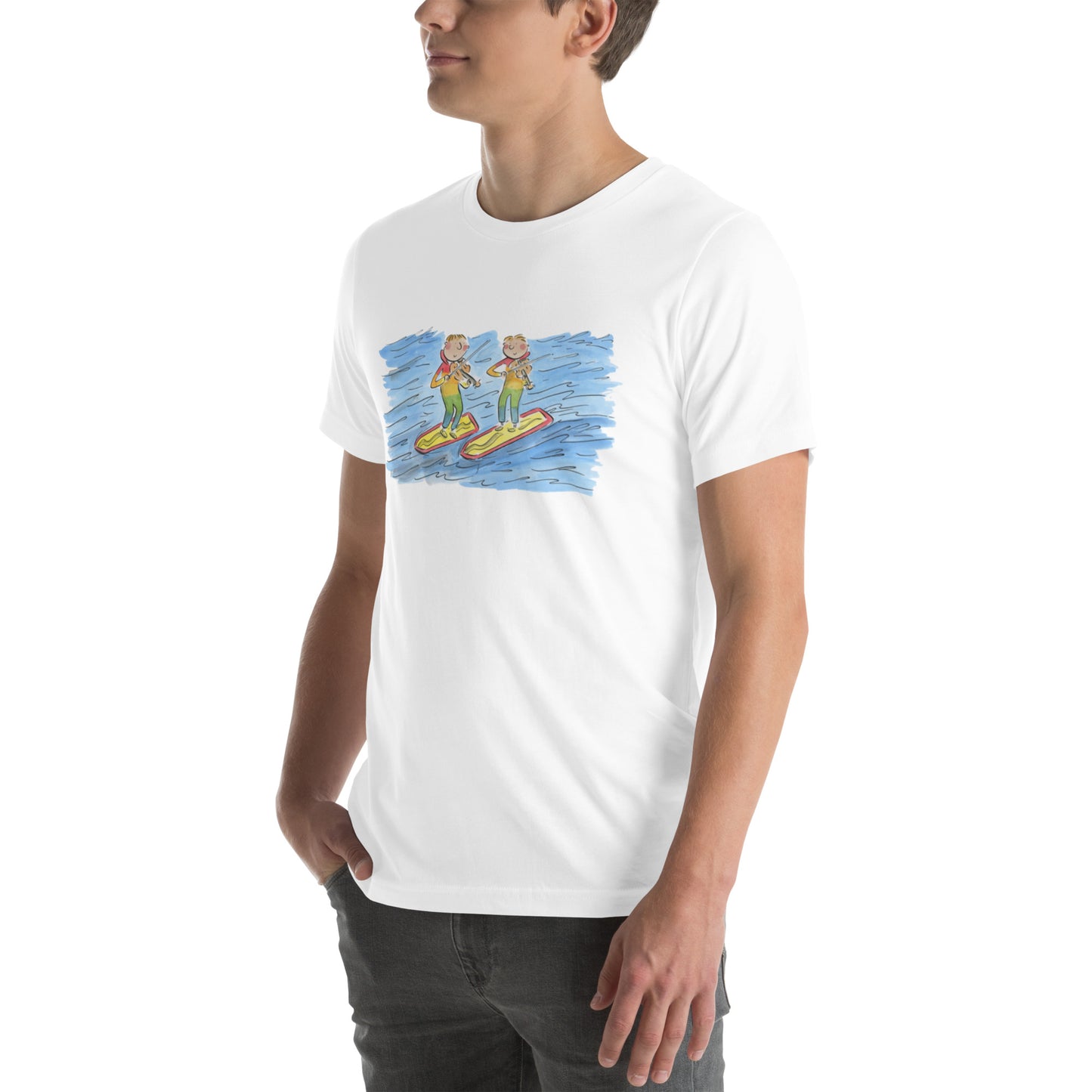 Skiing Rainbow Violinists Illustration by Rosie Brooks Unisex t-shirt