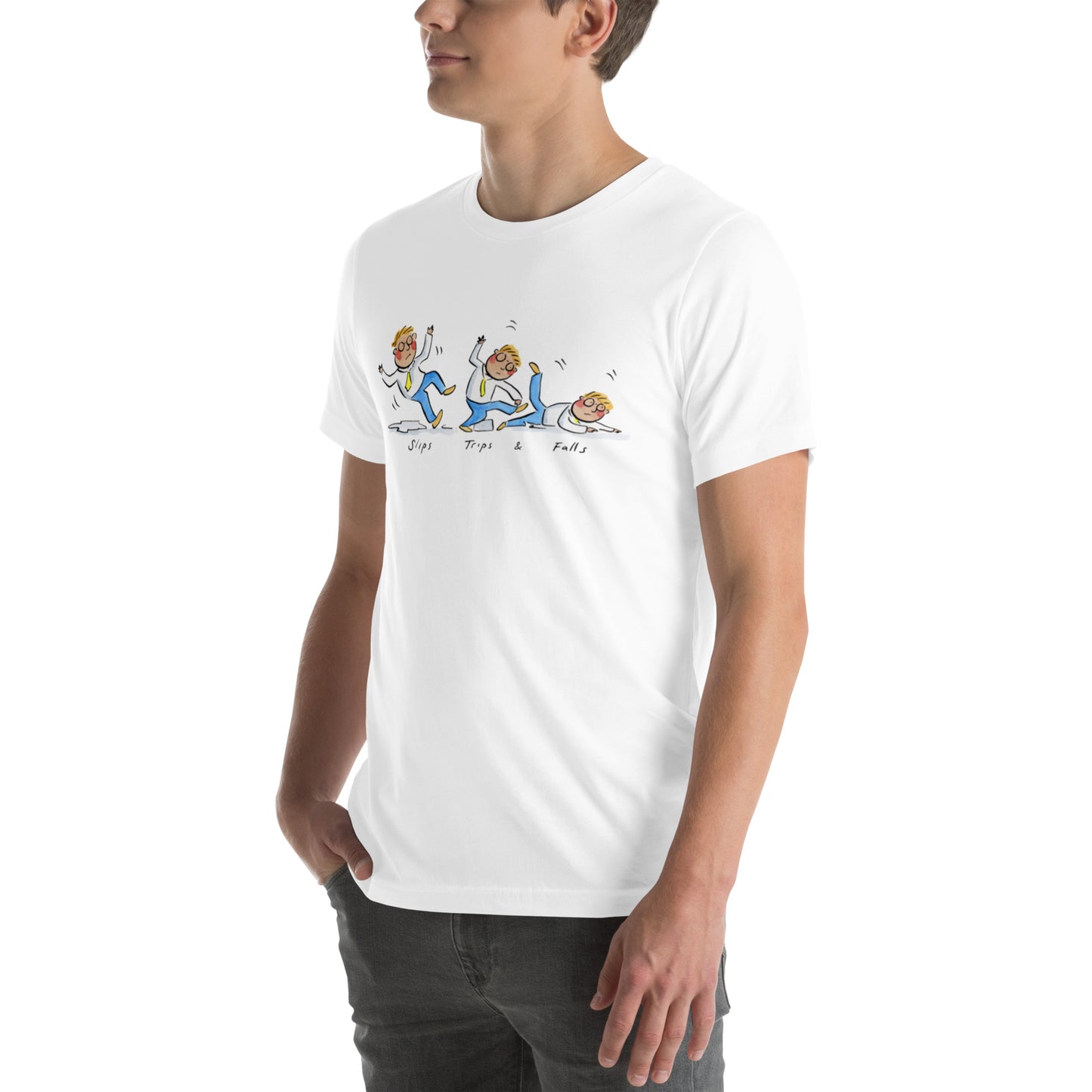 Slips, Trips and Falls Illustration by Rosie Brooks Unisex t-shirt