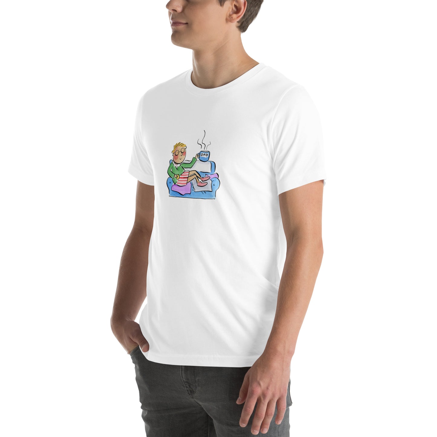 Dad on a sofa Illustration by Rosie Brooks Unisex t-shirt