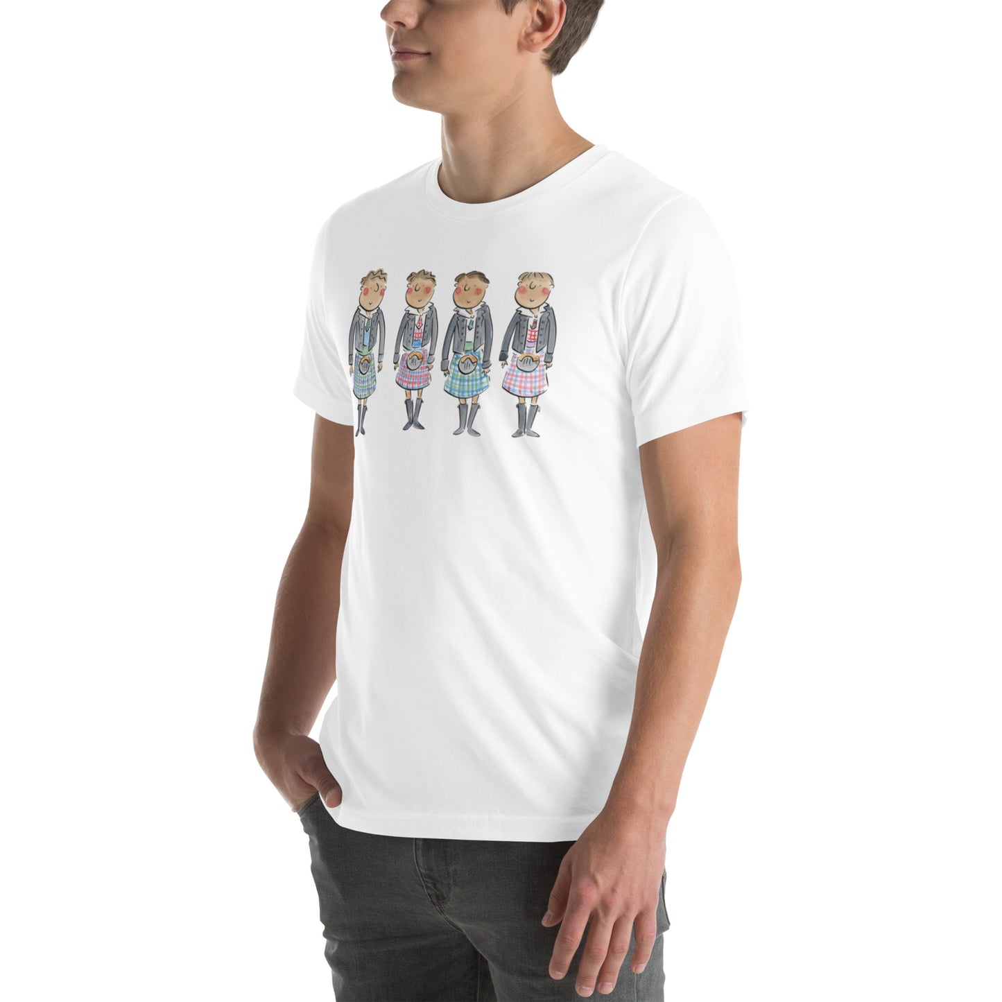 Four Kilts Illustration by Rosie Brooks Unisex t-shirt