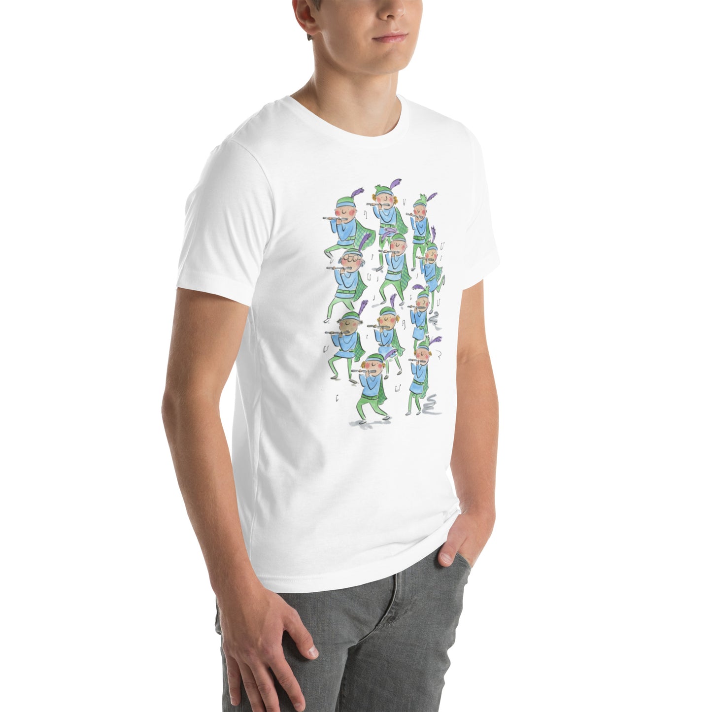 Eleven Pipers Piping Illustration by Rosie Brooks Unisex t-shirt