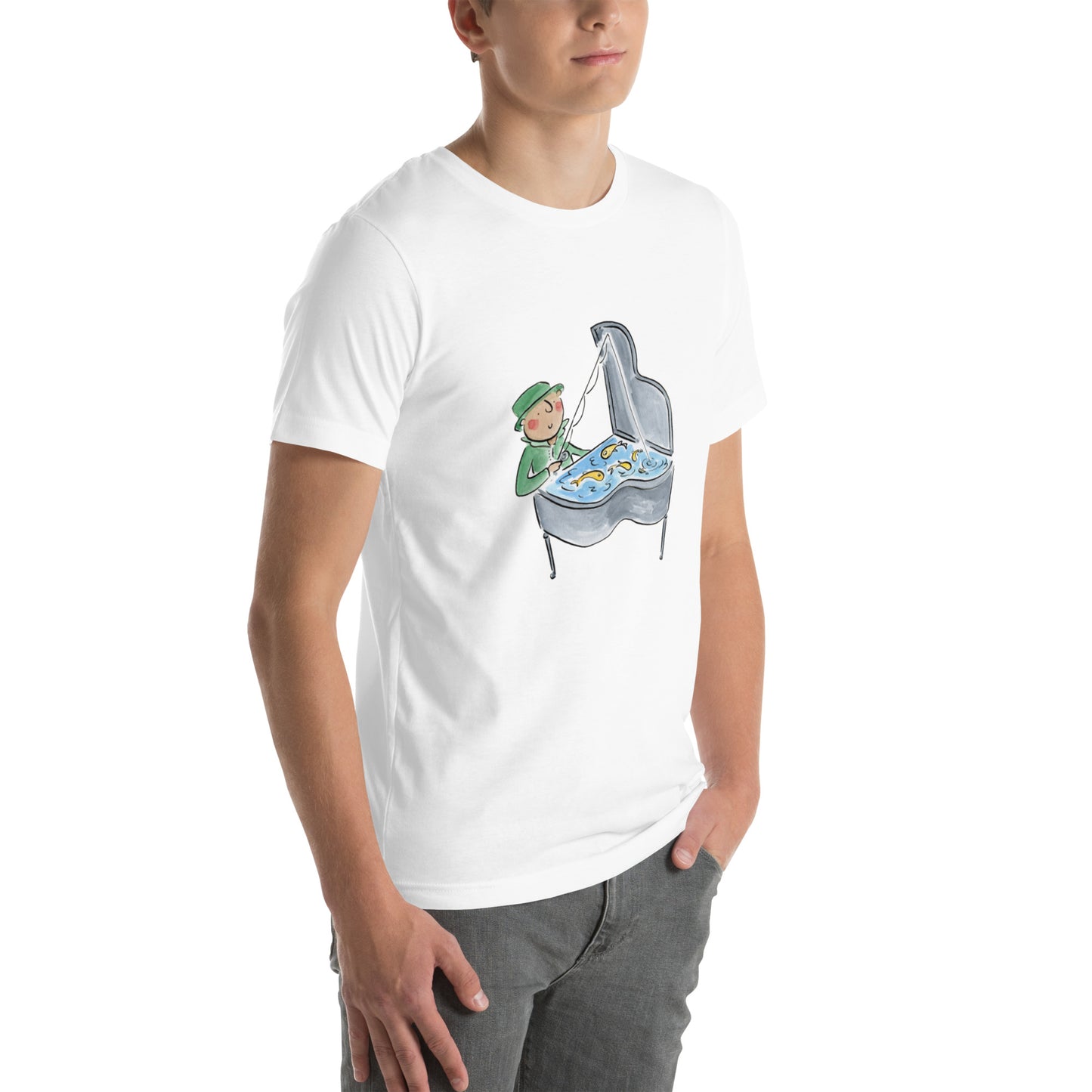 Piano Fishing Illustration by Rosie Brooks Unisex t-shirt